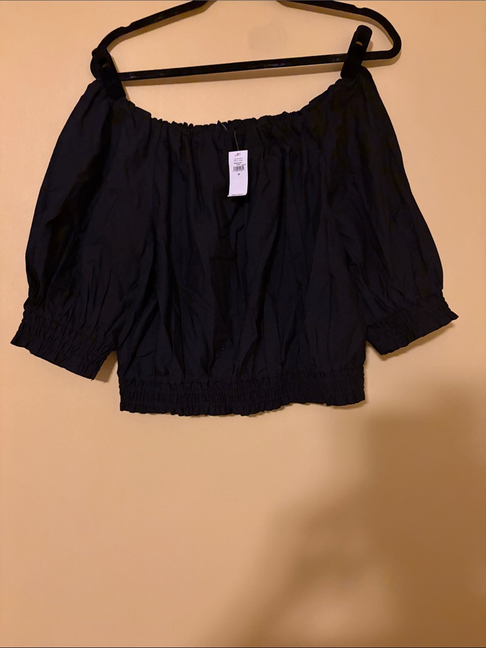 GAP Black Off-Shoulder Crop Top with Elastic Hem